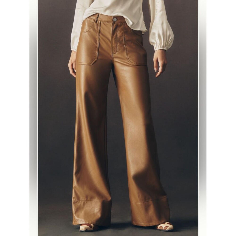 Anthropologie Pilcro The Rylan Faux-Leather Relaxed High-Rise Flare Pants - Picture 1 of 4